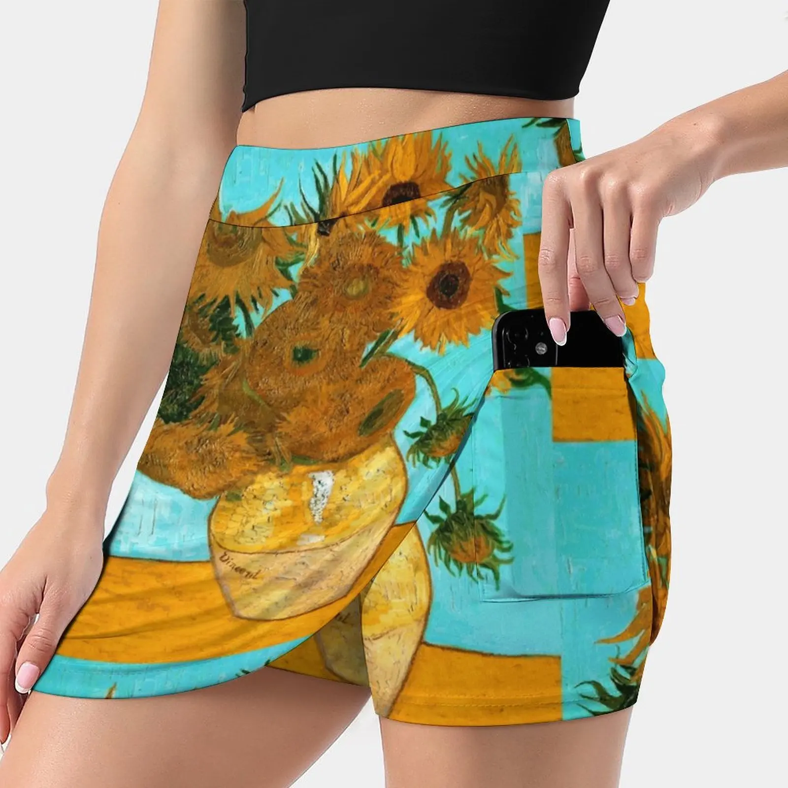 Van Gogh-Still Life Vase With 12 Sunflowers Women's skirt Mini Skirts A Line Skirt With Hide Pocket Sunflowers Van Gogh Still