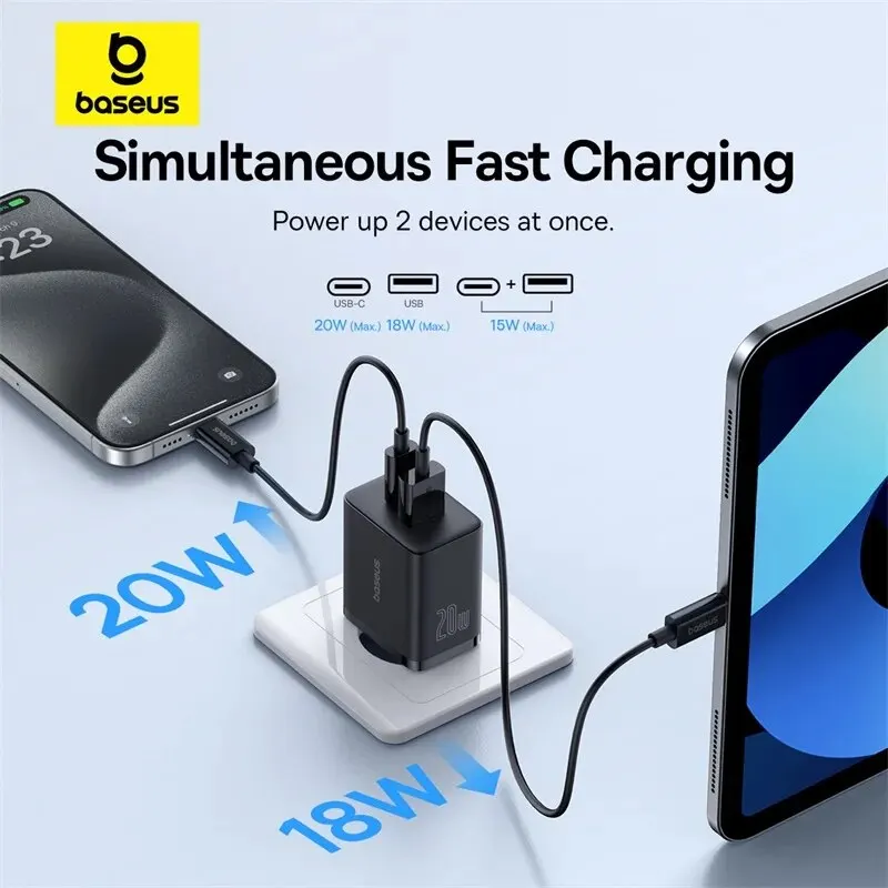 Baseus 20W PD Charger Quick Charge QC4.0 QC3.0 USB Type C Charger for iPhone 15 14 13 12 11 Xiaomi Phone Charger Fast Charger