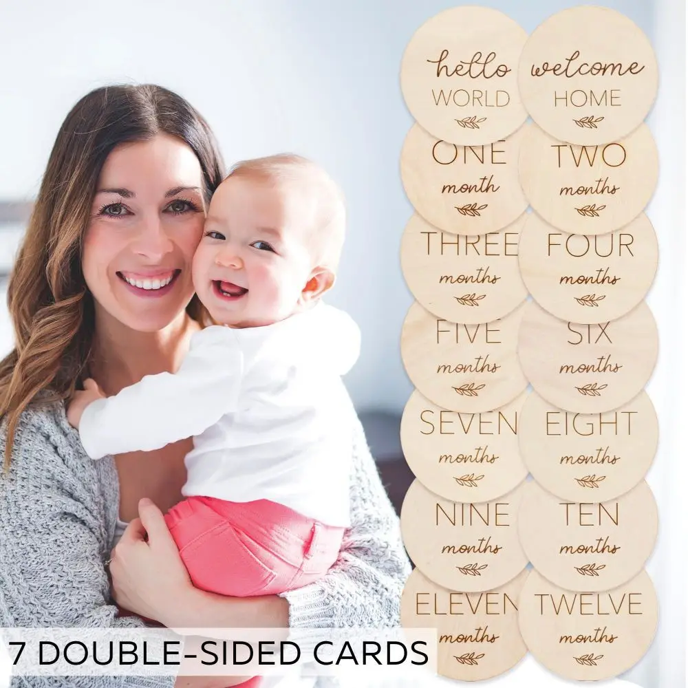 7pcs Beautiful Baby Monthly Milestone Cards - The Perfect Wooden Discs for Adorable Milestone Pictures of Your Newborn Boy/Girl