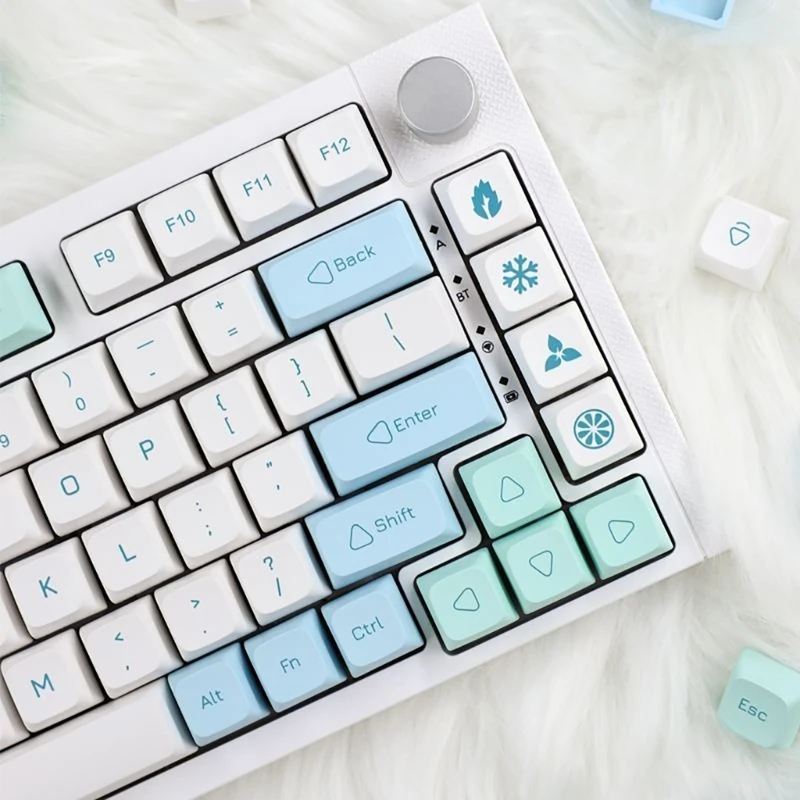 XDA Height 137 Keys PBT Keycap Set, Ice Mint Theme Heat Sublimated for Mechanical Keyboards Keycaps Replace 601B