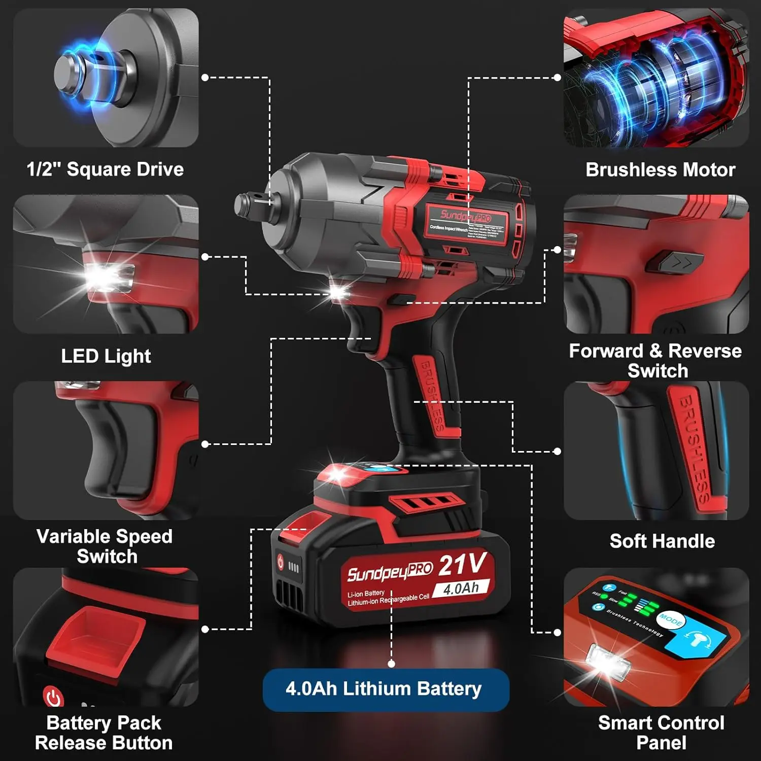 Impact Wrench 900Ft-lbs(1200N·m) - 21V 1/2