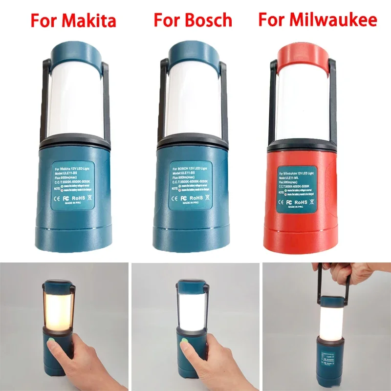 

9W Handheld Lamp LED Work Light for Makita for Bosch for Milwaukee 10.8V 12V Lithium Battery Portable Lantern Camping Lamp