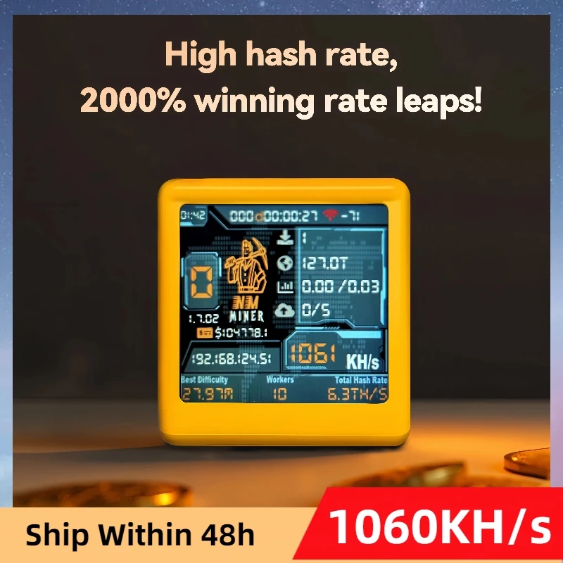 BTC Solo Lottery Miner for computer nerd Smart TV Hashrate1060KH/s ESP32 gift home silent Desktop Clock  Lower Power Consumption