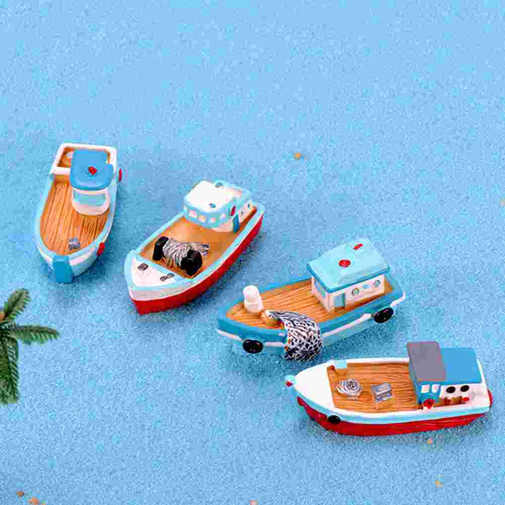 8 Pcs Mediterranean Style Boat Ornaments Bejewel Sea Resin Crafts House Fishing Ship Model Miniature Ocean