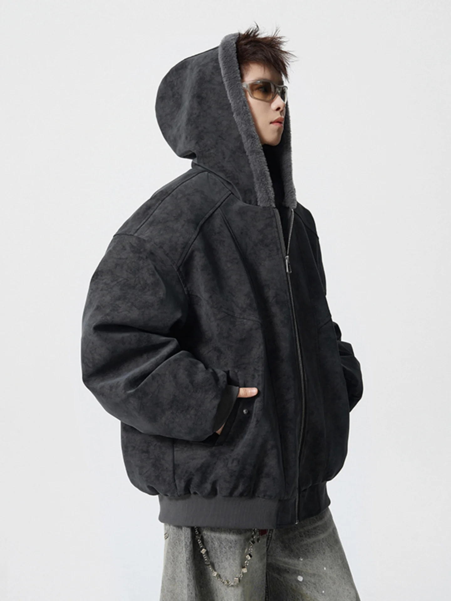 

Винтажная мужская куртка из овечьей шерсти, ретро-пальто из состаренного хлопка, зимняя одежда из вельвета, модная, с воротником-стойкой, на молнии