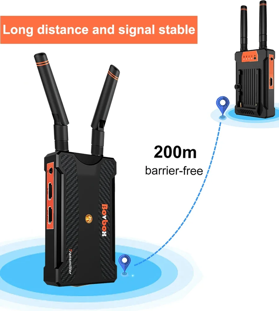 200m HDMI Wireless Extender Video Transmitter Receiver Display for Camera Live Streaming Support NP F970 F750 F550 Battery PC TV