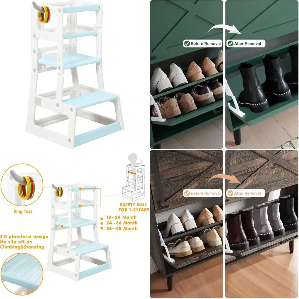 

Adjustable Height Kids Kitchen Step Stool with Safety Rails and Anti-Slip for Toddlers