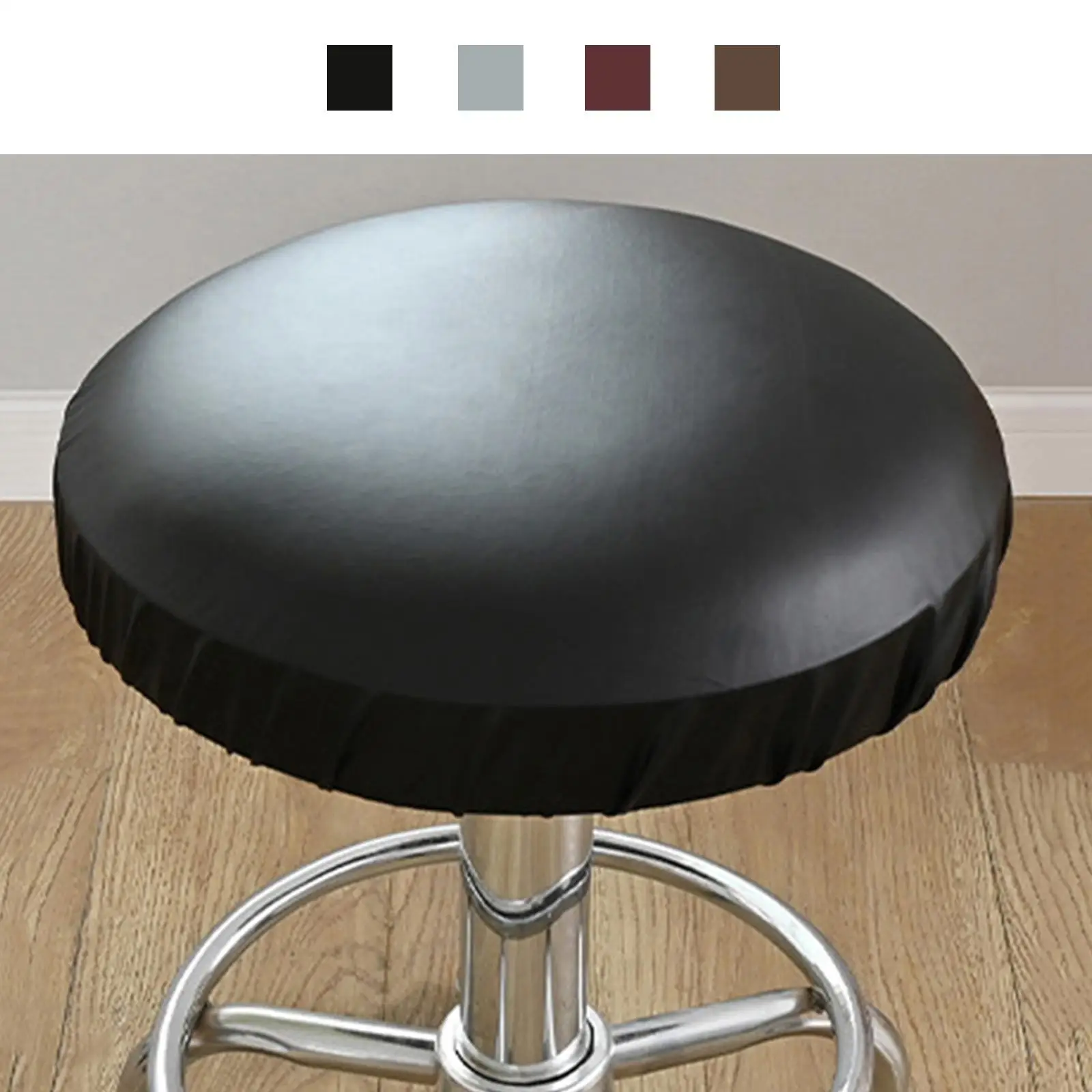 Stretch Round Stool Seat Cover PU Leather Waterproof Bar Chair Cushion Slipcover Washable for Home Office