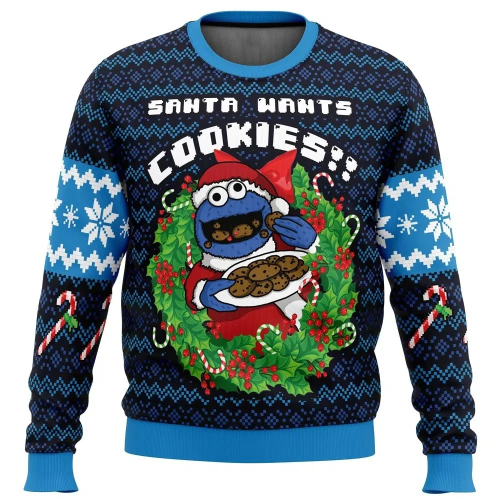 Suéter navideño feo de monstruo de galleta de Papá Noel, nueva moda 2026, Sudadera con capucha para hombre, jersey de invierno, sudadera de manga larga para mujer
