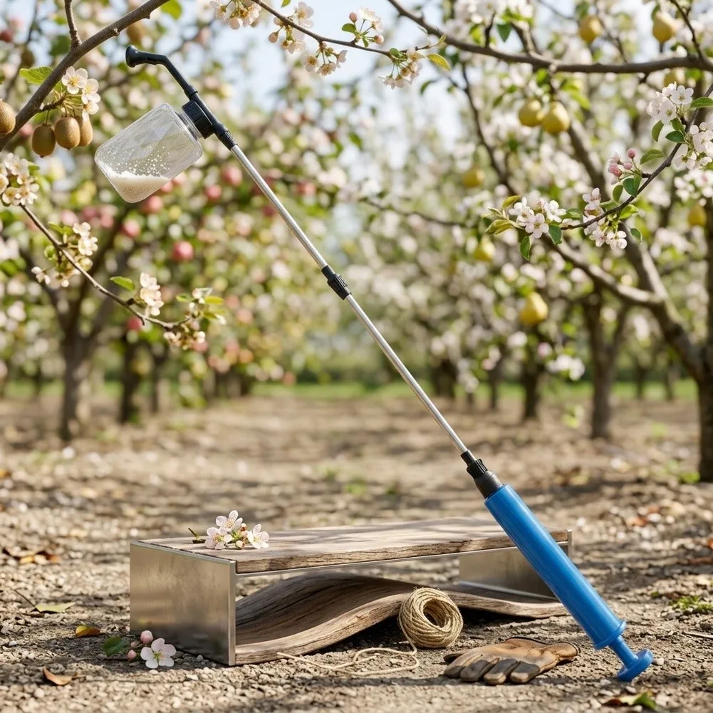 500ml Garden Powder Duster Sprayer For Fruit Tree Pollination & Pest Control, Long Handle Diatomaceous Earth Applicator Tool