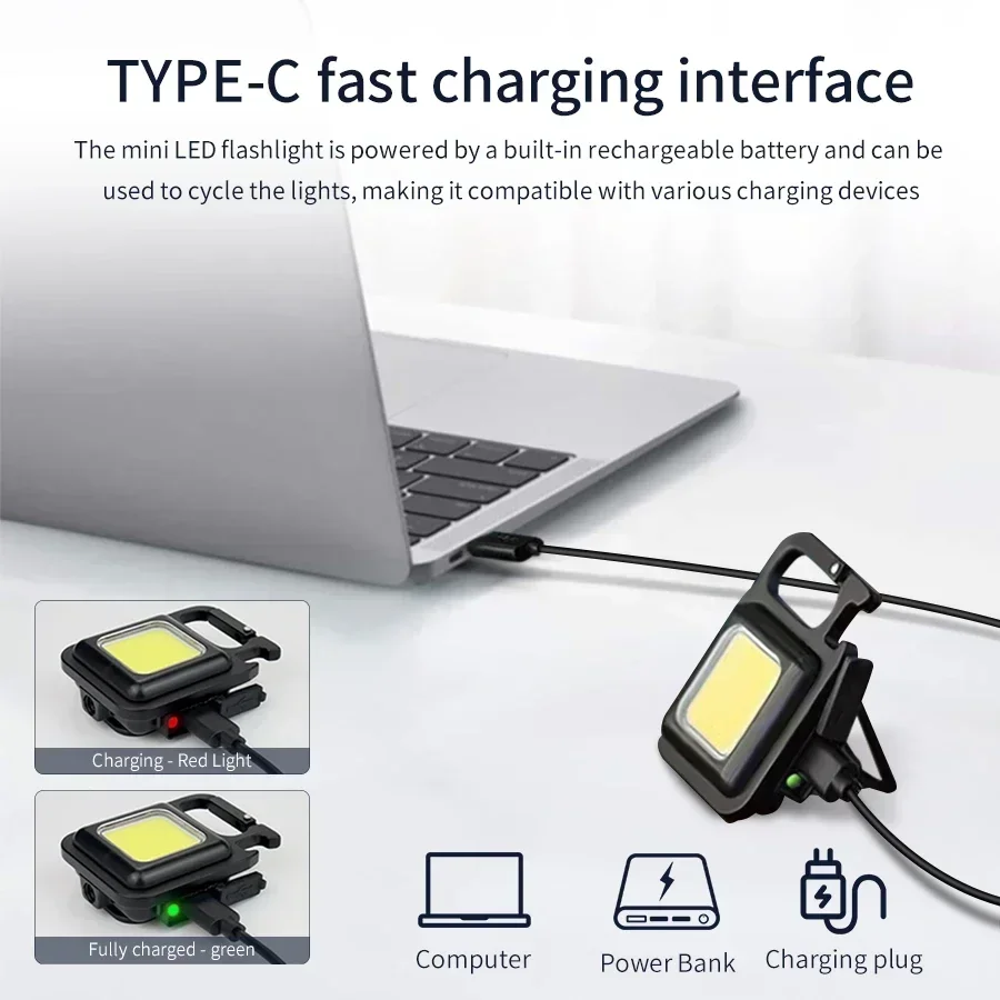 Rechargeable Mini LED Flashlight Multifunctional Keychain Light Outdoor Emergency Lamp COB Work Light for Outdoor Camping Hiking