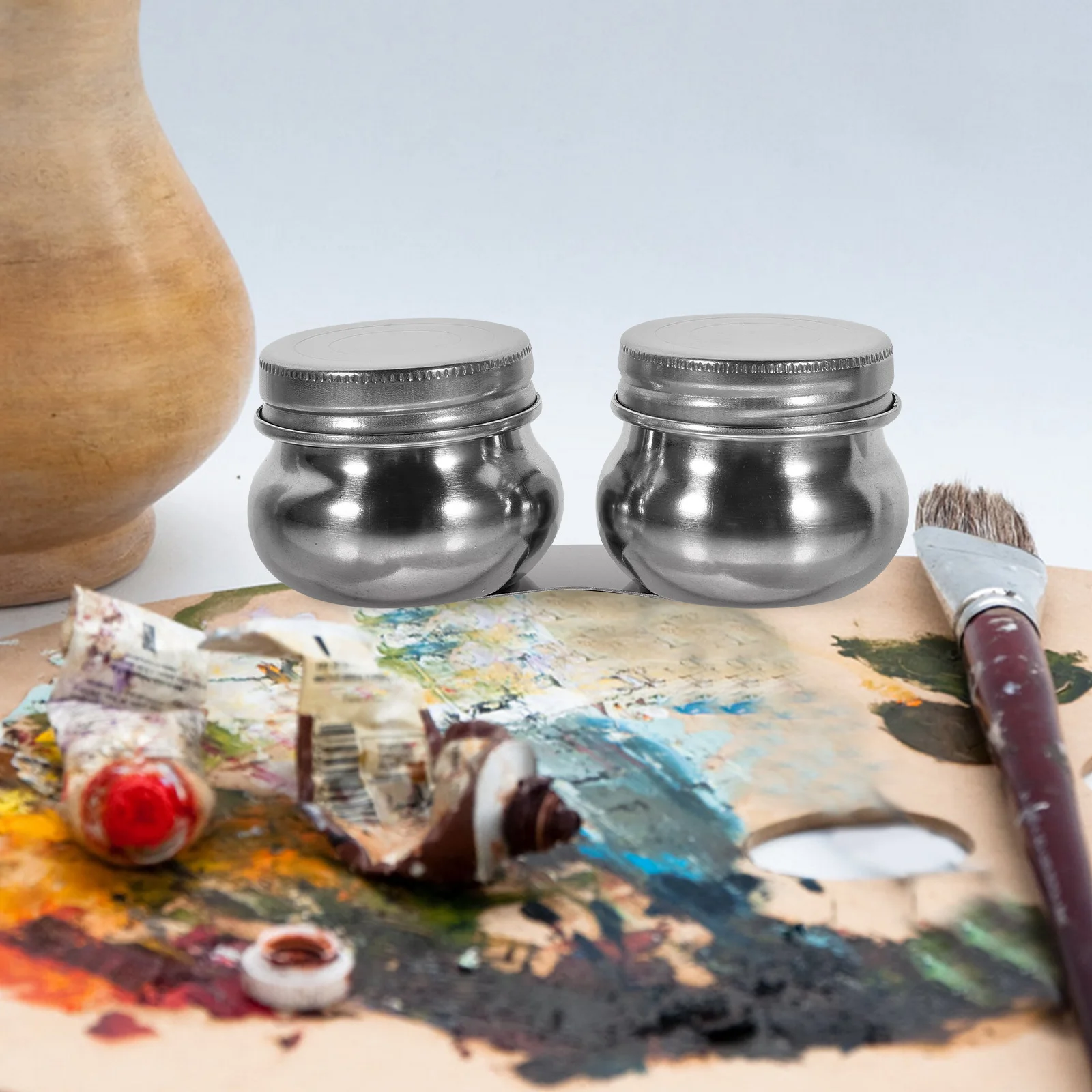 

2Pcs Stainless Steel Oil Palette Cup Professional Portable Palette Cup for Oil Painting Brush Cleaner Mixing Paint Holder