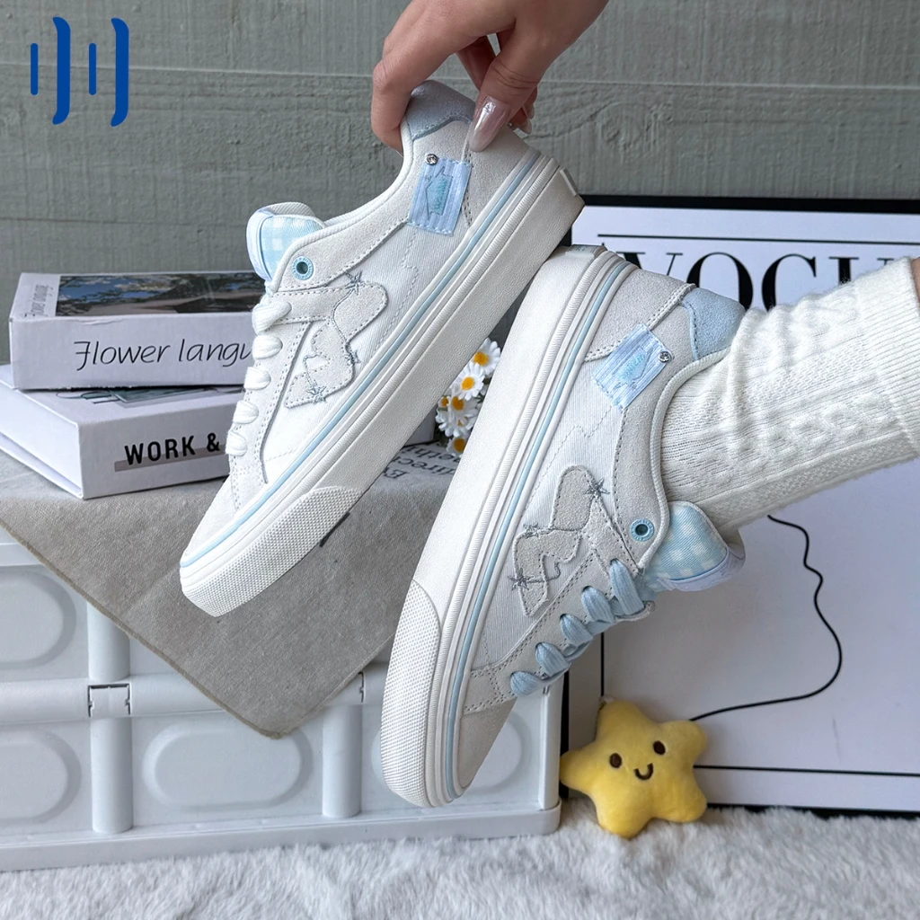 

Ollieskate White Blue Suede Canvas Stitching Unisex Casual Skate Shoes