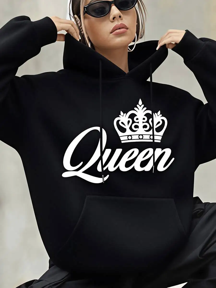 Women's Winter Outfits, Queen Crown Graphic Hoodie, Streetwear Style, Christmas Gift, For Girlfriend