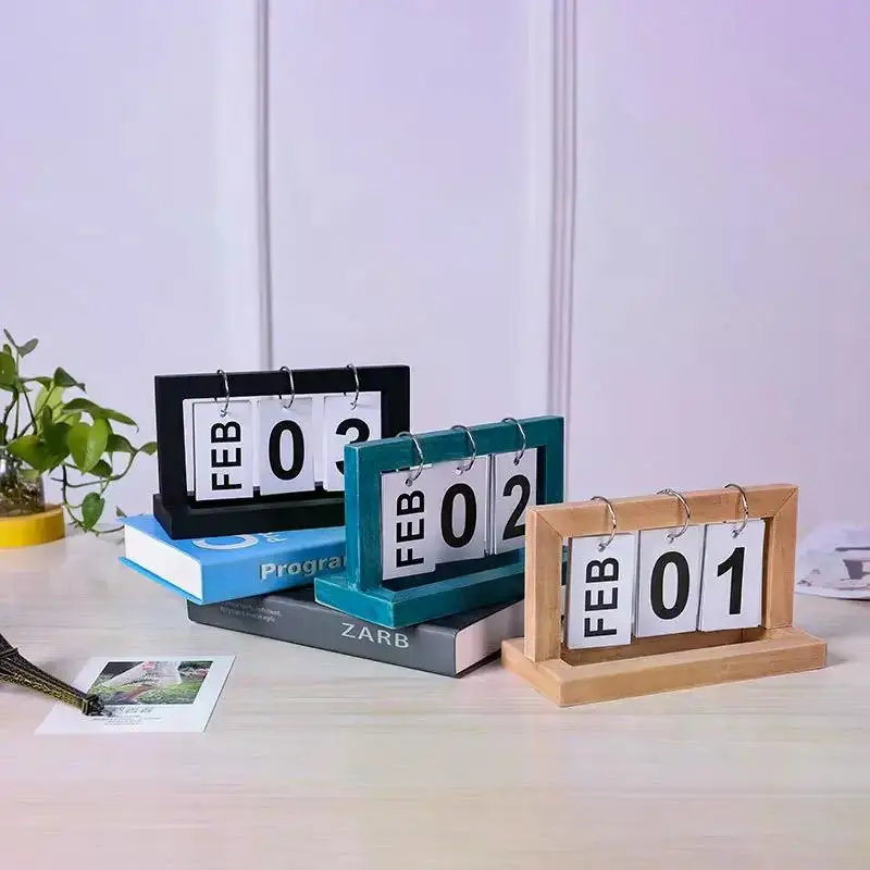 INS Nordic Style Wooden Perpetual Calendar Flip Month Date Display Desktop Schedule Daily Planner Office Home Decor Photo Props