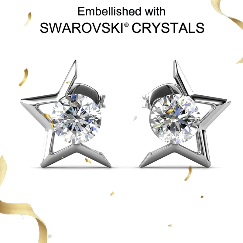 

Daisini 925 Sterling Silver Star Earrings with Swarovski Crystals Women 18k White Gold Plated Fine Jewelry Timeless Design