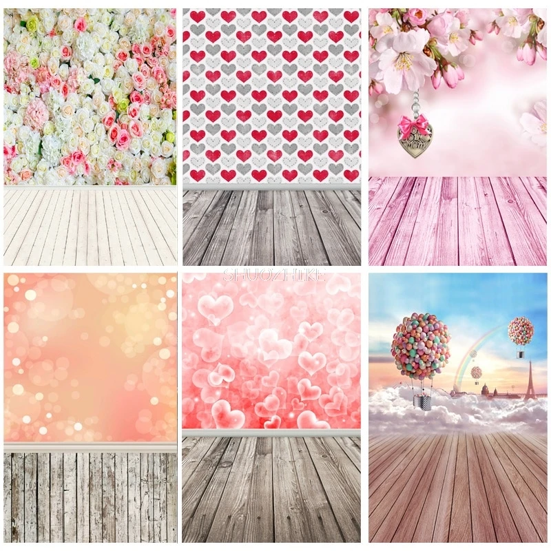 

SHUOZHIKE Thin Cloth Valentine Day Photography Backdrops Prop Love Heart Rose Wooden Floor Photo Studio Background 211215-08