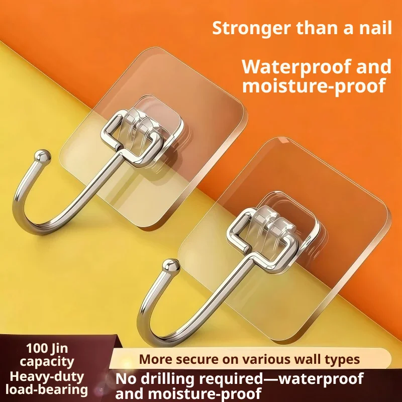 Oversize Transparent Self-Stick Door Hook Strong Adhesive Multi-Purpose Kitchen Hanger for Home Organization