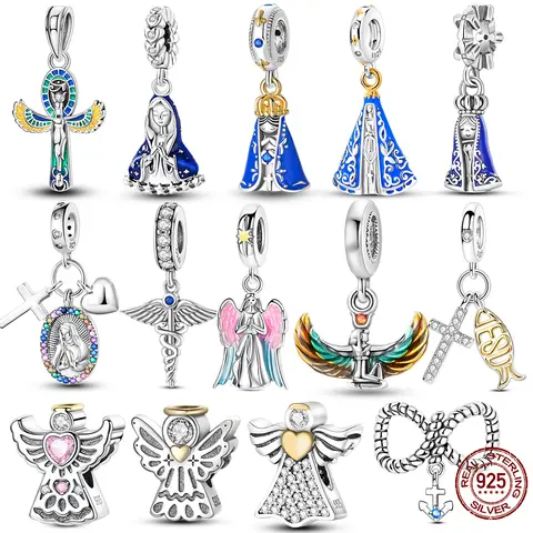 925 Sterling Silver Virgin Goddess Blessing Dangle Prayer Angel Pendant Charms Fit Original Necklace Bracelet DIY For Women Gift