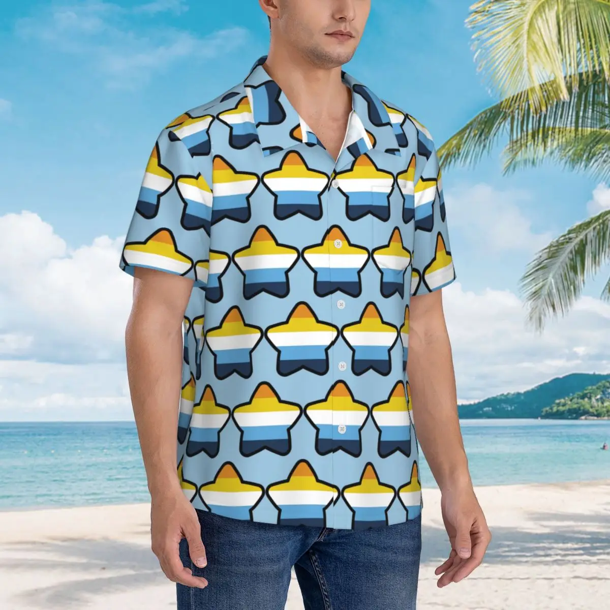 

Aroace Flag Star Hawaiian Shirts Fashion Men Short Sleeve Shirt for Summer Beach Men's Button Tops