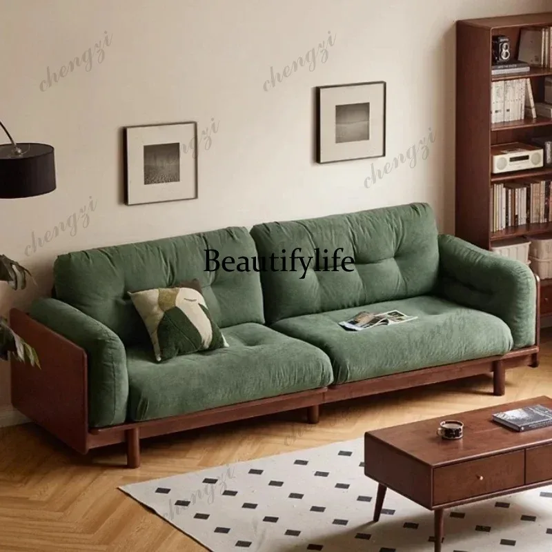 Solid Wood Three Person Sofa Nordic Corduroy Fabric Living Room Sofas Couch Convertible Sofa Compressed Armchair