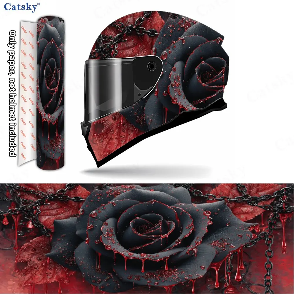 Dark Blood-dripping Black Rose Print Helmet stickers , PVC Material Multifunctional Helmet Stickers, Scratch-Resistant & Fade-Pr