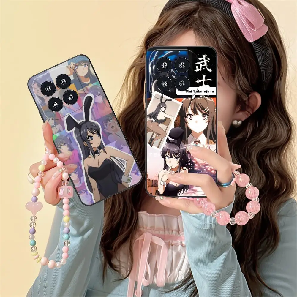 Anime mai sakurajima caso de telefone celular para xiaomi 15 14 13 12 mi 11 t ultra lite pro s x 5g cor capa protetora bonita luxo