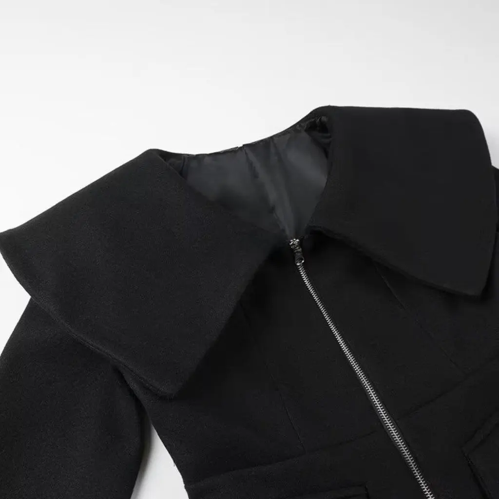 

Women's V-neck Short Sweater Large Lapel Zipper European American Style Independent Station Spring New Arrival