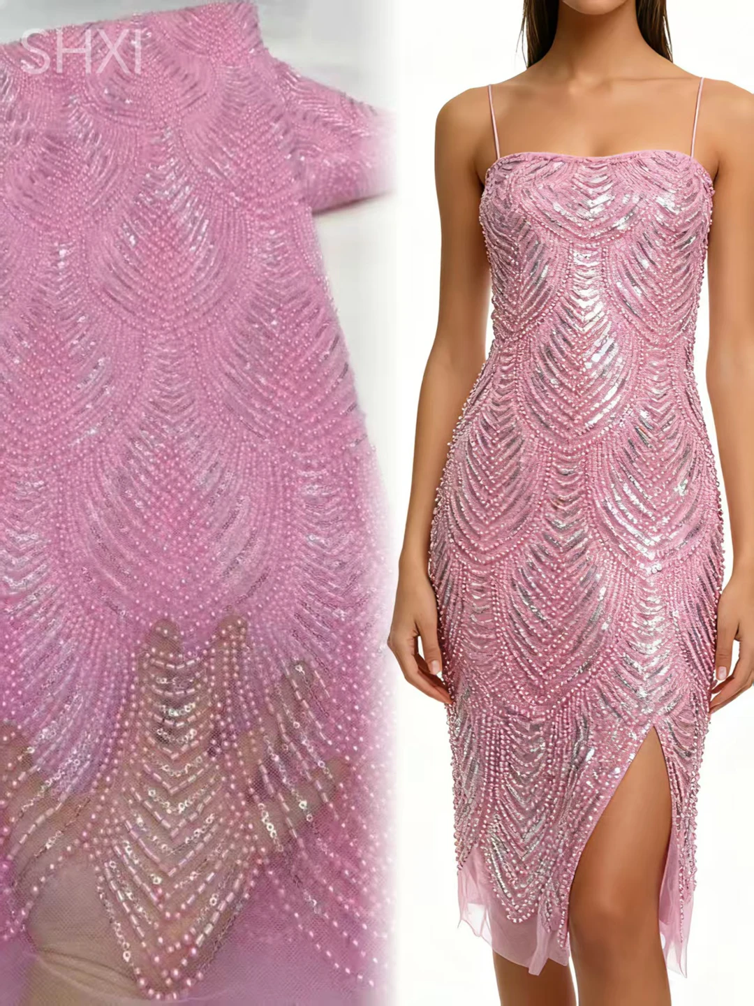 قماش دانتيل مطرز بالترتر الأفريقي الفاخر 2026 جودة عالية العريس النيجيري الزفاف الزفاف التطريز الفرنسية تول الخياطة (الوردي)