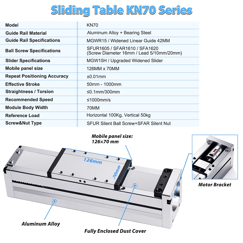 50mm/70mm/100mm Wide Steel Strip Slide Fully Enclosed Linear Stage Repeatability 0.01mm High Precision Module XYZ Sliding Table