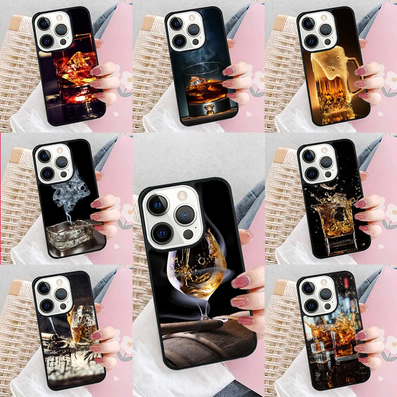 Cigar Whiskey Ice Drink Phone Case Cover For iPhone 16 15 14 plus XR XS 11 12 mini 13 pro max coque Shell Fundas