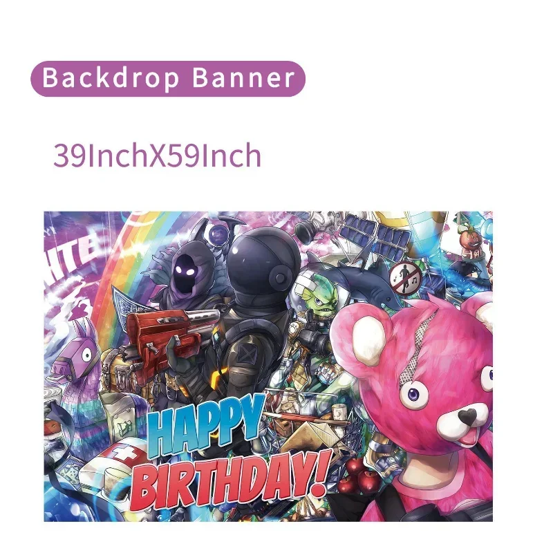 مجموعة ديكورات حفلات أعياد الميلاد السعيدة من Fortnite، بالونات من اللاتكس، لافتة علم الكيك، مستلزمات الحفلات #6