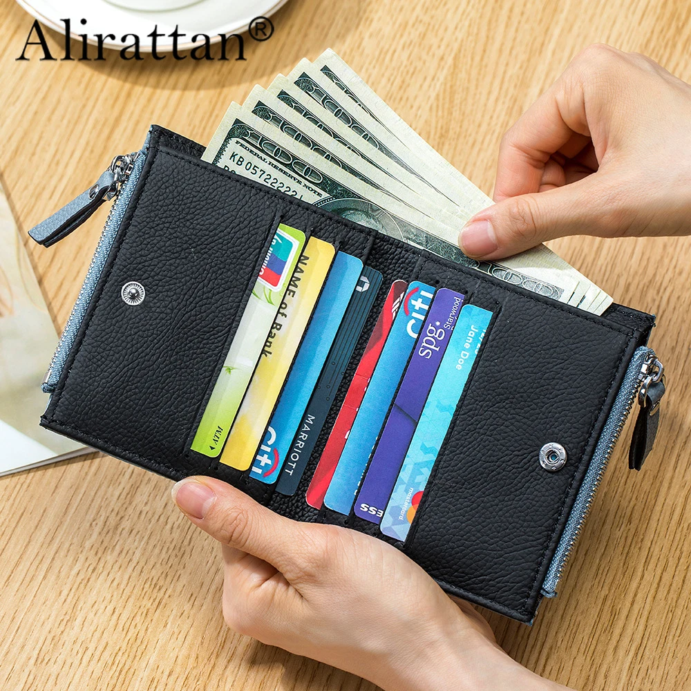 2025 New Genuine Leather Short Wallet With Large Capacity And Fashionable Wallet Zipper Change Pocket Multi-Functional Card Bag