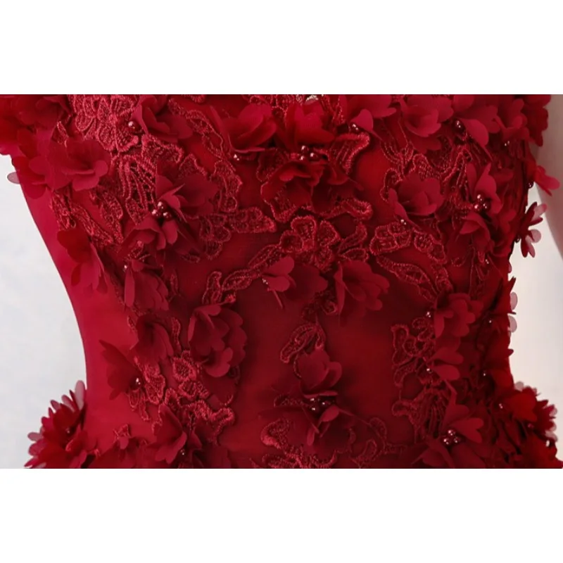 2026 New Women's Sexy V-neck Embroidered Bridal Wine Red Toast Evening Dress Fashionable Slimming Banquet Slimming Long Dress
