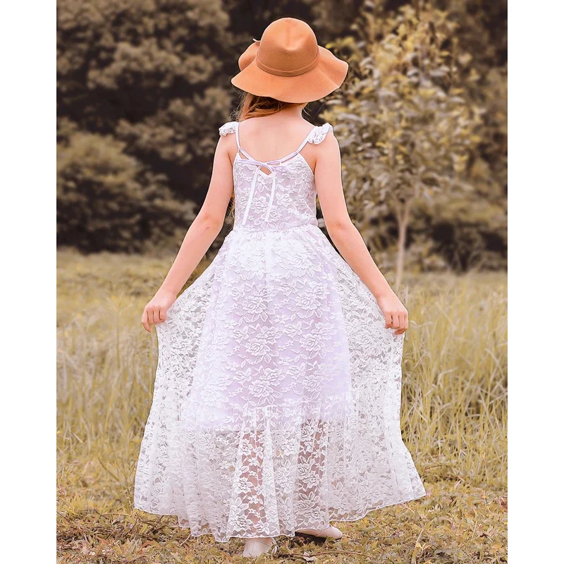 فستان دانتيل أبيض بوهيمي للأطفال ، زهرة فتاة ، فساتين طويلة للمراهقات ، ملابس أنيقة ، حفل زفاف ، طفل ، 3 سنوات ، 4 سنوات ، 6 سنوات ، 8 سنوات ، 10 سنوات ، 12 سنة