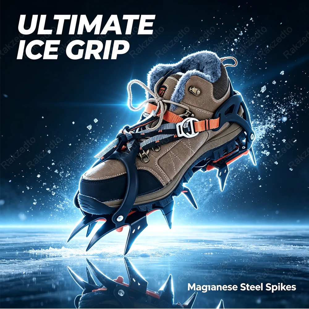 10/12 Teeth Ice Grips for Shoes & Boots Anti-slip Shoes Covers Winter Outdoor Equipment Professional Snow Crampons Shoe Spikes