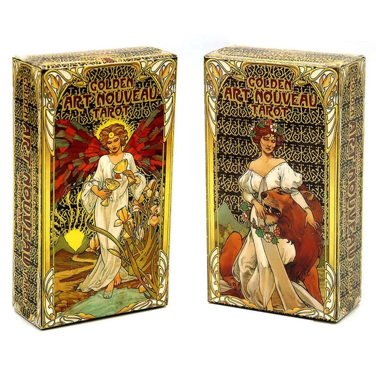 1Set 78pcs Golden Art Nouveau Tarot Cards, Fate Divination, Family Party Playing Card Game