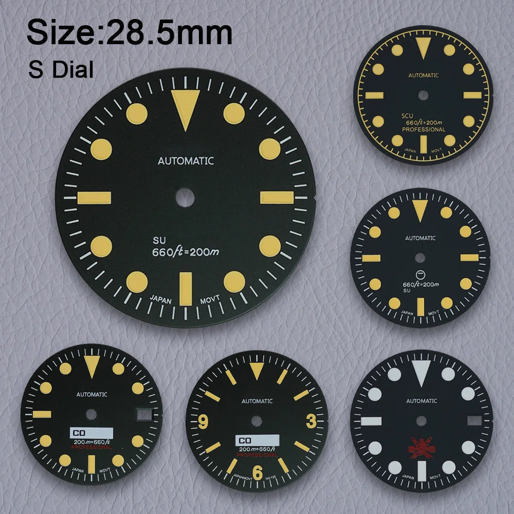 28.5mm S Logo Dial NH35 Dial SUB Retro Dial Fit NH35/NH36/4R/7S Movement C3 Green Luminous Watch Accessories