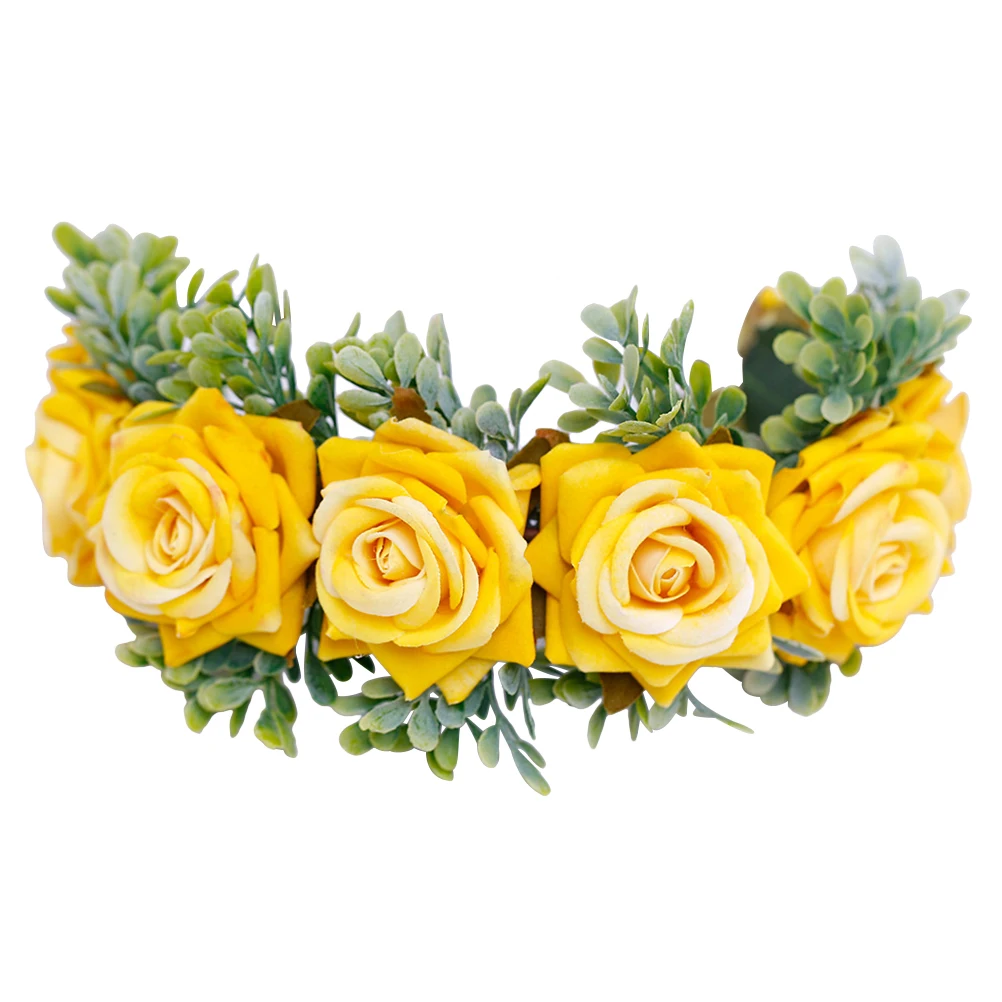 

Flower Headband Bridal Hair Hoop Wedding Party Accessories Yellow Flower Headdress for Bride Photo Props Cosplay Halloween