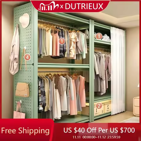 Storage Organizer Closet Open Bedroom Clothes Partitions Cupboard Fabric Space Saving Wardrobe Metal Guarda Roupa Home Furniture