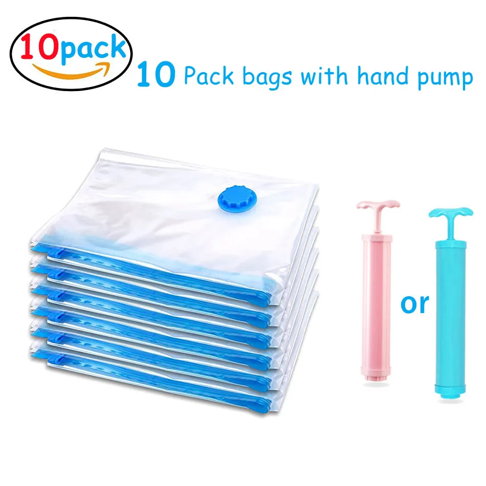 5/10pcs Durable Vacuum Storage Bag Clothes Pillow Bedding Blanket Save More Space Compression Travel Hand Pump Sealed Zipper Bag