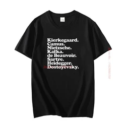 Kierkegaard. Camus. Nietzsche. Kafka. de Beauvoir. Sartre. Heidegger. Dostoyevsky summer funny cotton men's short sleeve t-shirt