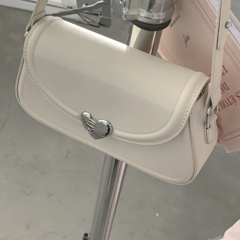 Y2K Silver Shouder Bags for Women 2023 Fashion Luxury Brand Designer Handbags Love Buckle The Tote Small Purse Underarm Bag