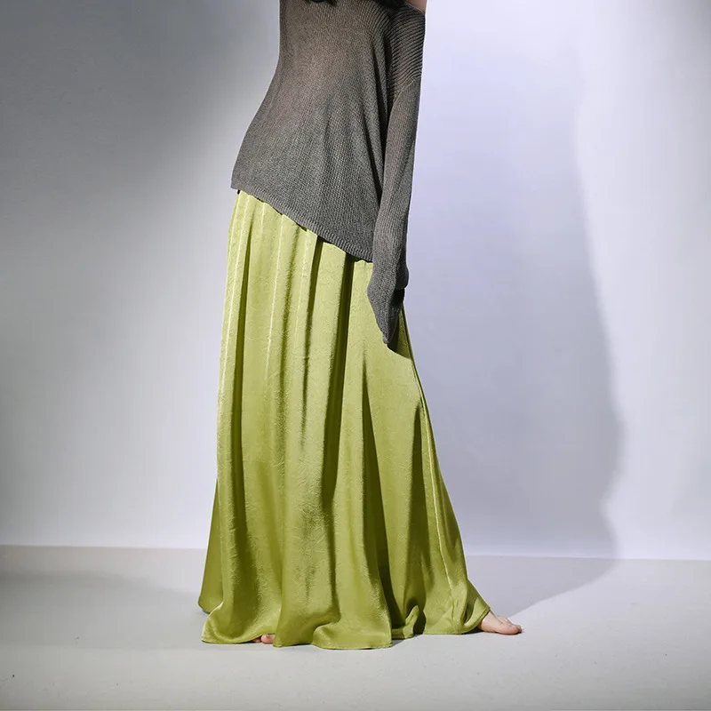 

New In 2026 Spring Summer Women Fashion Solid Color High Waist A-line Long Skirt Female Elegant Satin Skirts