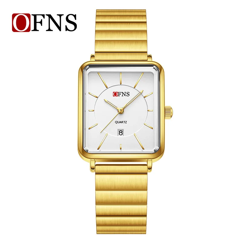 OFNS2025 New Women's Retro Square Watch Simple Three Needle Waterproof Calendar Display Light Luxury Elegant Quartz Watch Men's