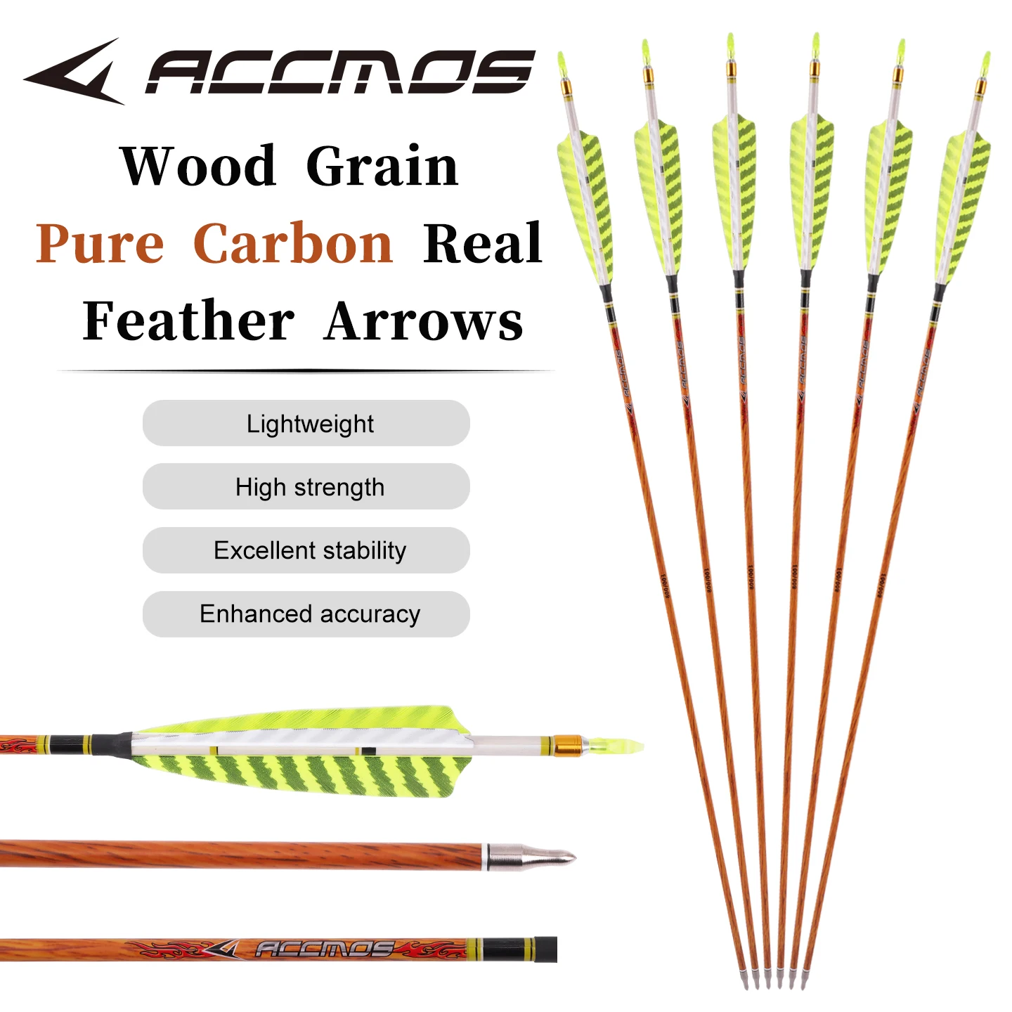 

6/12 шт. карбоновых стрел с деревянной оболочкой 32/33 дюйма, ID 6.2, спайн 400 500 600 700, с настоящими оперениями 5 дюймов для лонгбоу и рекурсивного лука