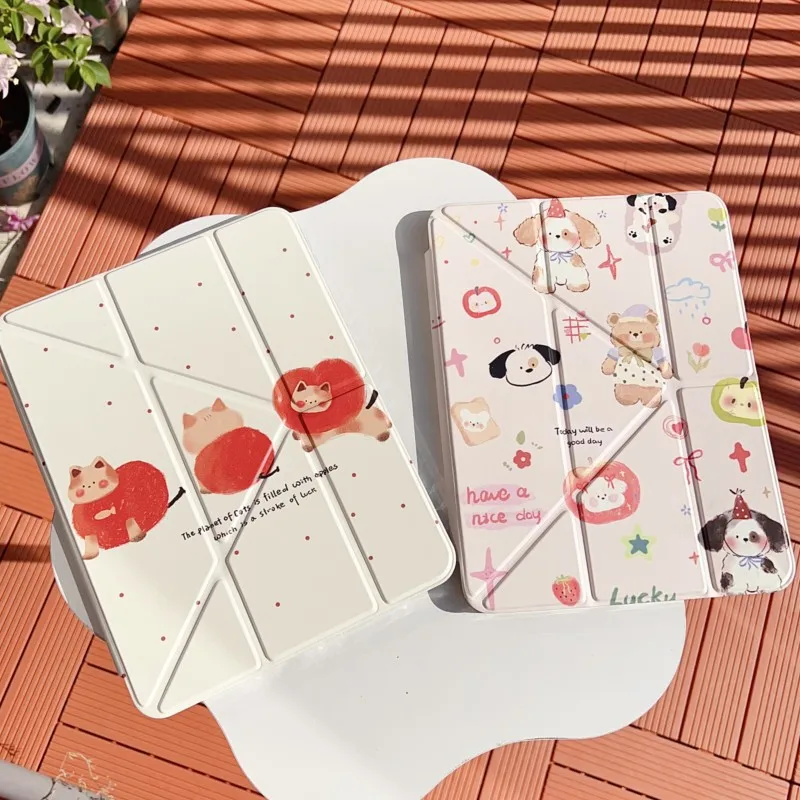 

Чехол для планшета с рисунком котенка и щенка с держателем для карандашей для iPad 5/6 9,7 дюйма, Air (2019) 10,5 дюйма, 7/8/9-го поколения 10,2 дюйма, противоударный чехол