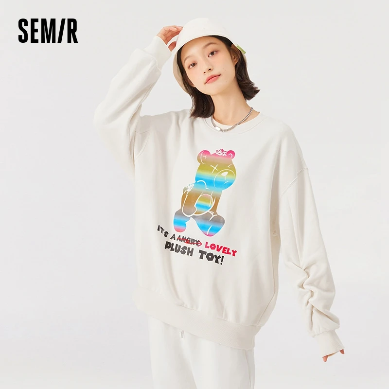 Semir Sweatshirt Women Cute Bear Design Top 2024 New Winter Oversize Sweet Style Fleece Lining Bottoming Shirt