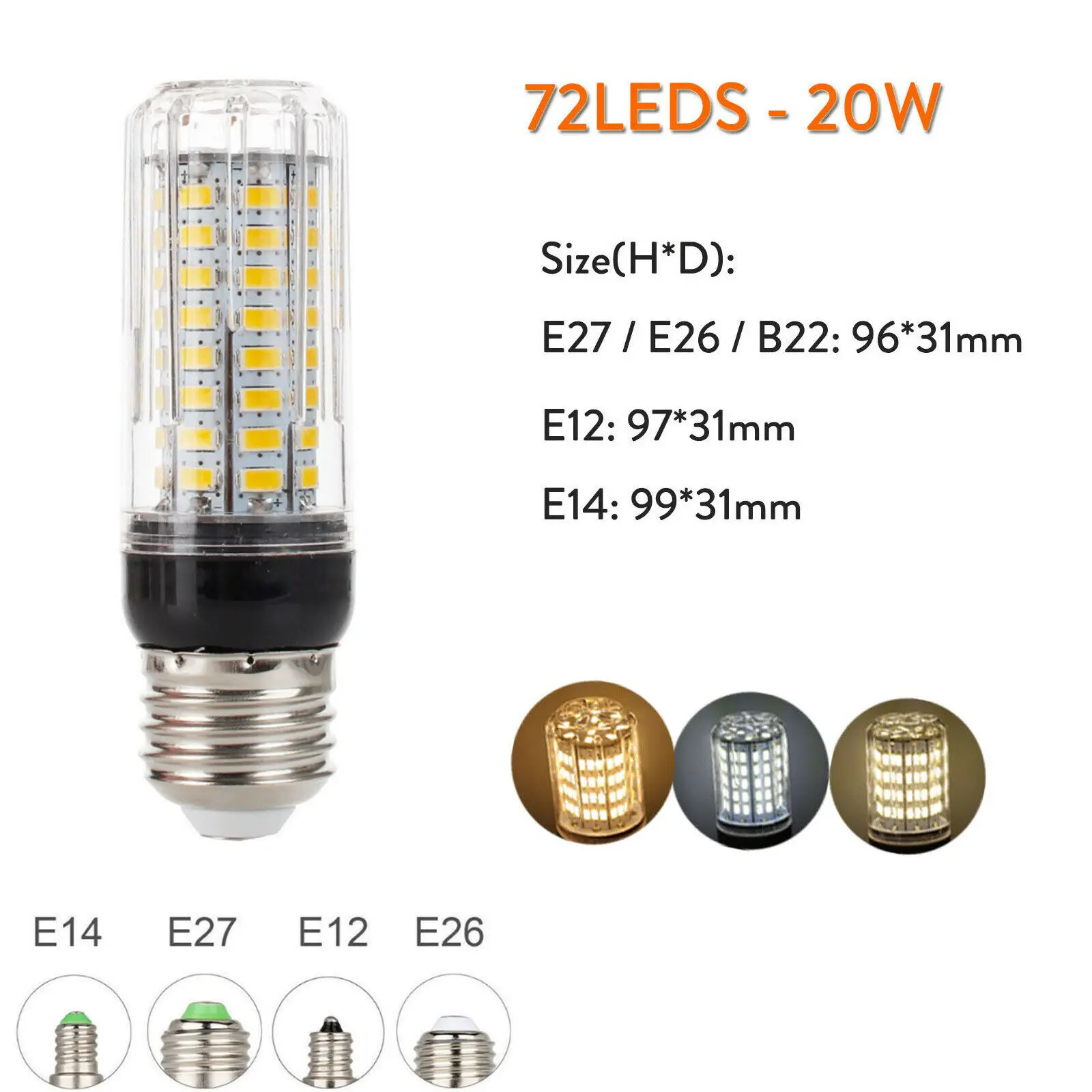 Dimmable 12v 20w Led Corn Light Bulbs 72leds B22 Night E27 Lamp Power Smd/5730/chip Beam/angle 220v White Ac/dc Warm Replace E14