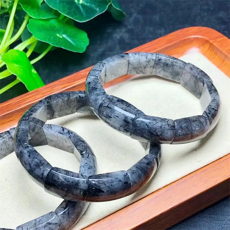 

Natural Black Quartz Rutilated Bracelet Fashion Women Healing Jewelry Gemstone Reiki Energy Stone Holiday Gift 1PCS 12x18mm